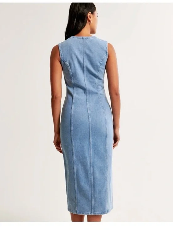 Abercrombie & Fitch Light Blue Sleeveless Button-Front Midi Dress - Picture 3 of 6